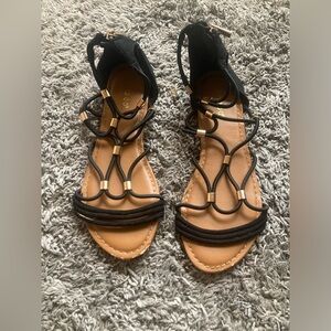 Bamboo Black Flat Gladiator Sandals Size 7/37